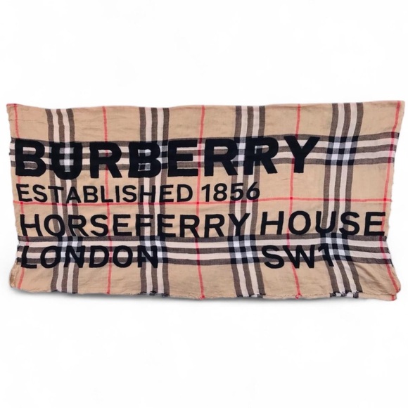 BURBERRY Horseferry Print Check Wool Silk Large Square Scarf - Picture 6 of 6